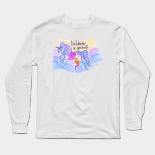 Believe in yourself beautiful blue unicorn Long Sleeve T-Shirt